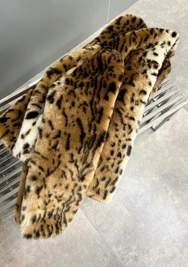 Winter Short Thick Warm Leopard Print Faux Fur Coat Women with Hood