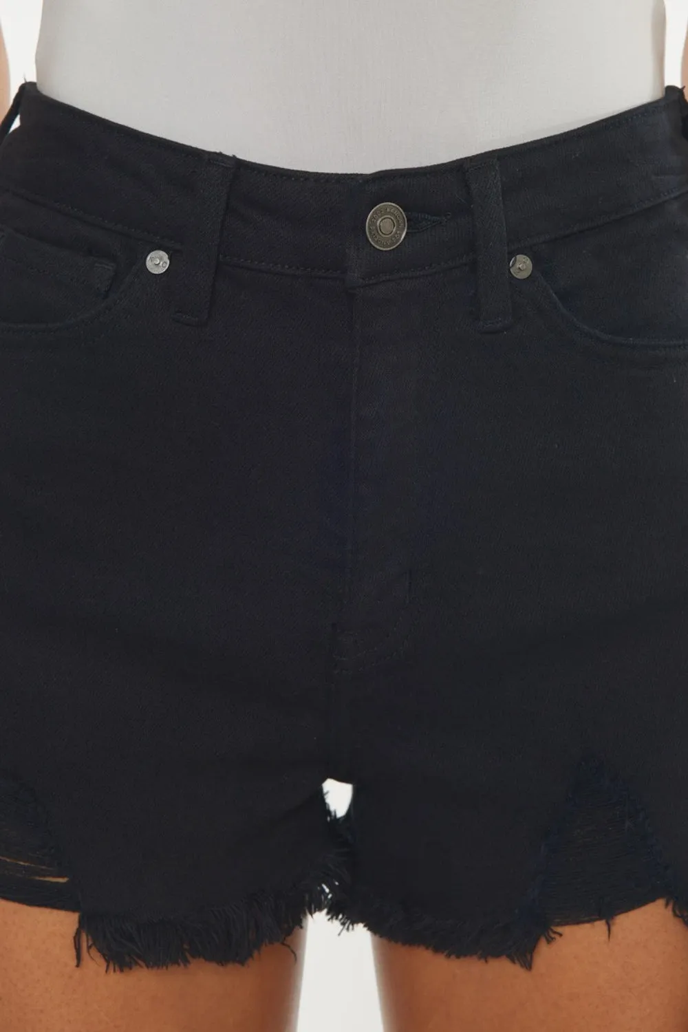 Black High Rise Raw Hem Denim Shorts