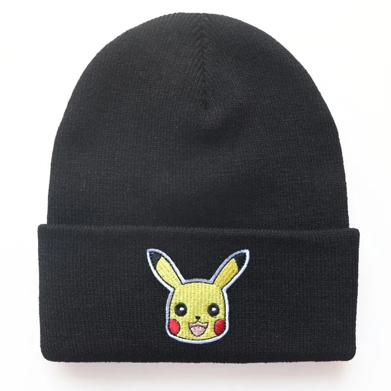 Anime Pokemon Knitted Hat Pikachu Gengar Dolls Pullover Warm Wool Cold Cap Boys Girls Embroidered Hip-Hop Woolen Hat Toys Gifts