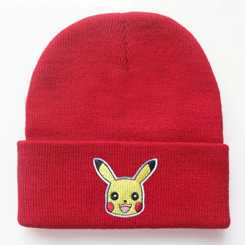 Anime Pokemon Knitted Hat Pikachu Gengar Dolls Pullover Warm Wool Cold Cap Boys Girls Embroidered Hip-Hop Woolen Hat Toys Gifts