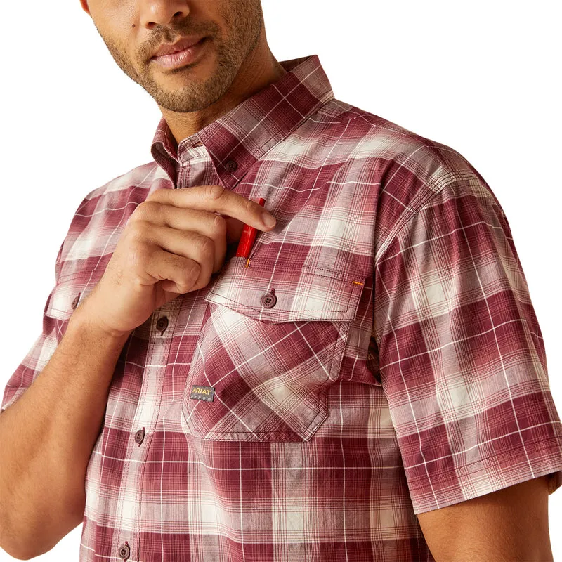 'Ariat' Men's Rebar 'Made Tough' DuraStretch Button Down - Roan Rouge Plaid