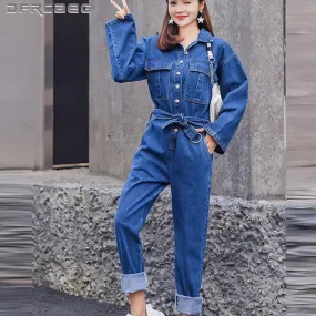 Ashore Shop Women's Retro Denim Jumpsuit High Waist Jeans Overalls