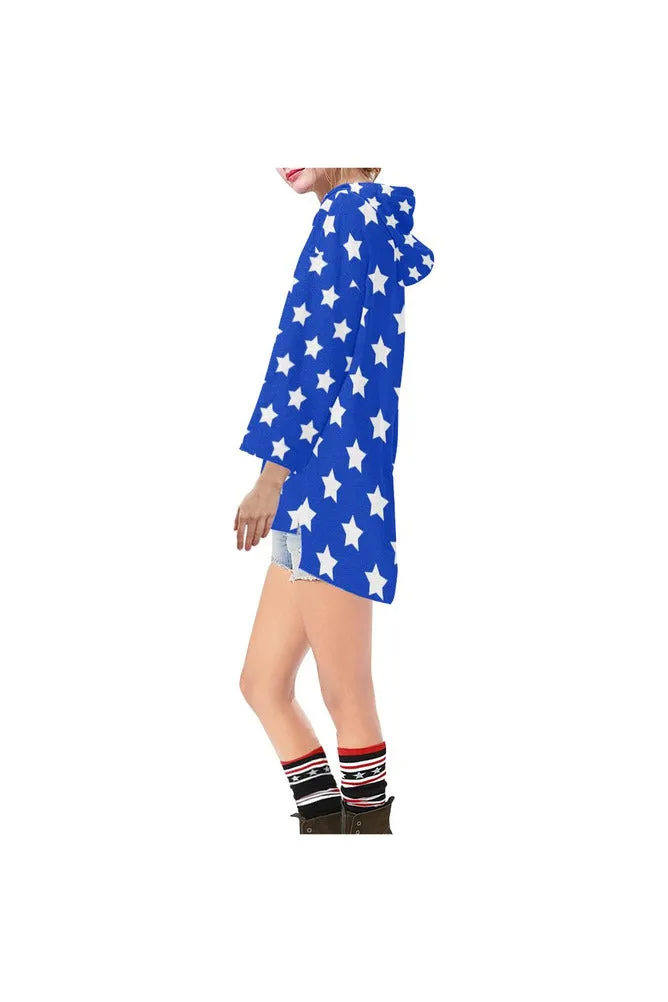 Stars On Blue Step Hem Tunic Hoodie for Women (Model H25)