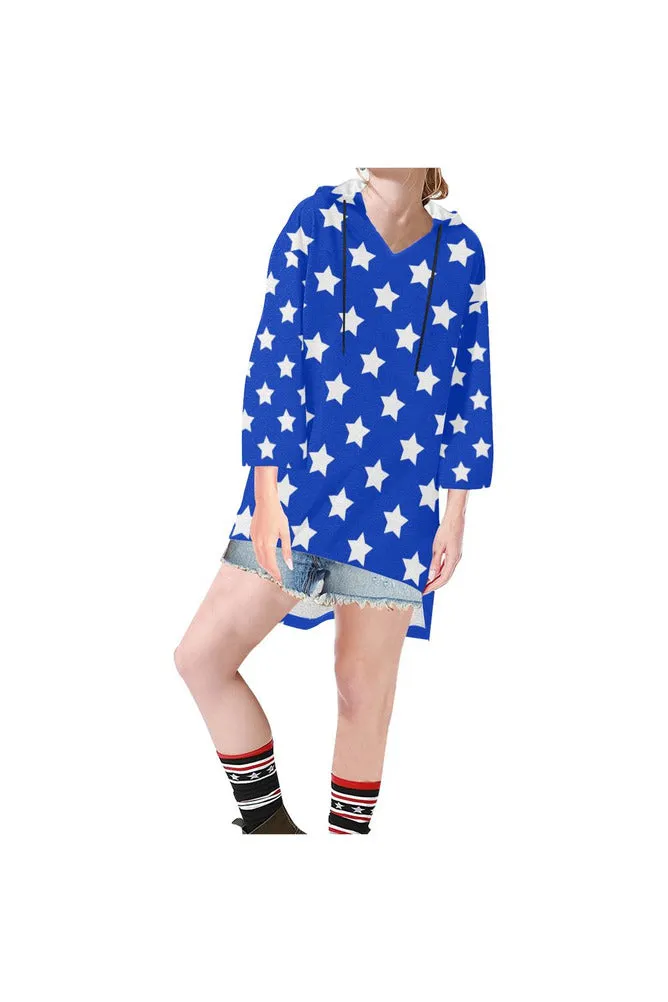 Stars On Blue Step Hem Tunic Hoodie for Women (Model H25)