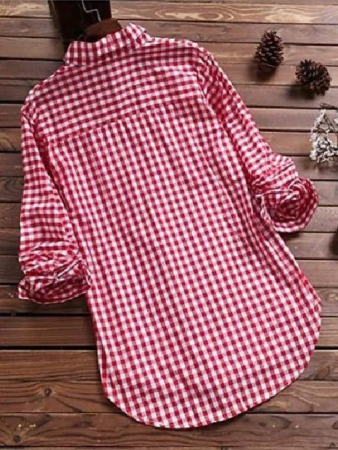 Classic Plaid Pocket Shirt for Women in Black, Red, and Blue