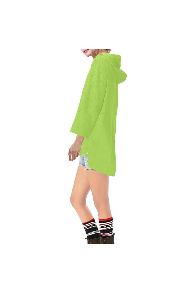 Lime Green Step Hem Tunic Hoodie for Women (Model H25)