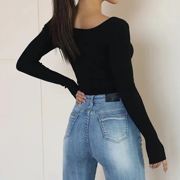 Sexy Long Sleeve Knitted Bodysuits Overall