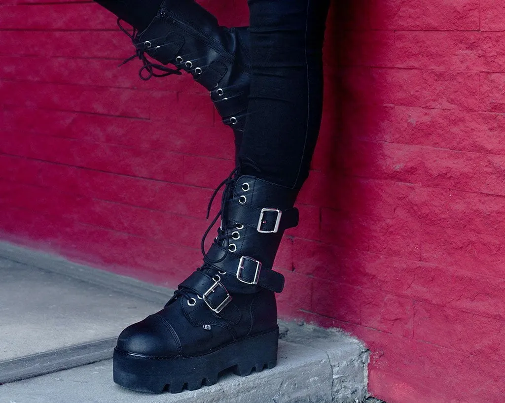 Black 12-Eye 3-Strap Dino Boot