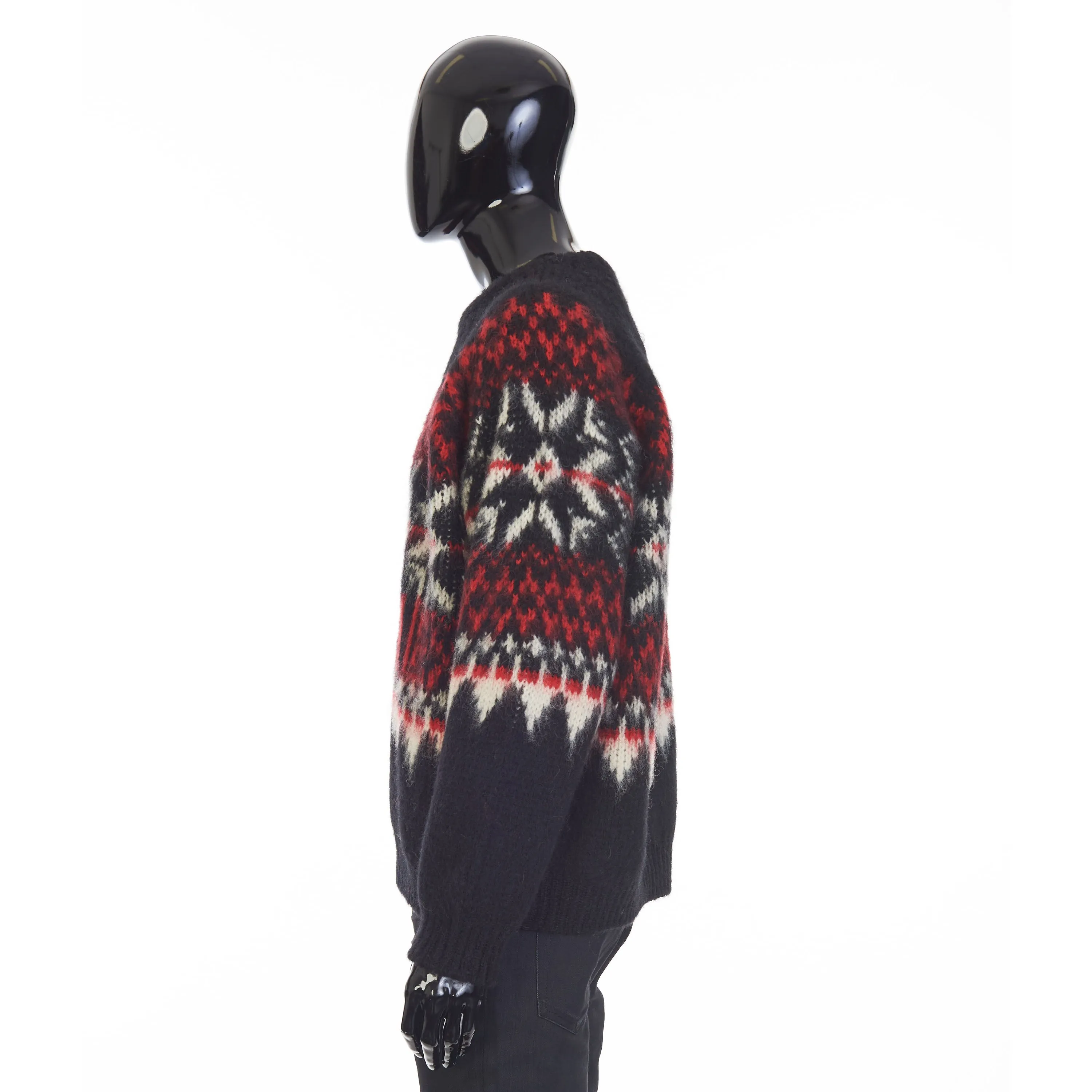 Boxy Crew Neck Sweater In Multicolour Snowflake Jacquard Wool