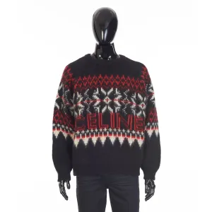 Boxy Crew Neck Sweater In Multicolour Snowflake Jacquard Wool