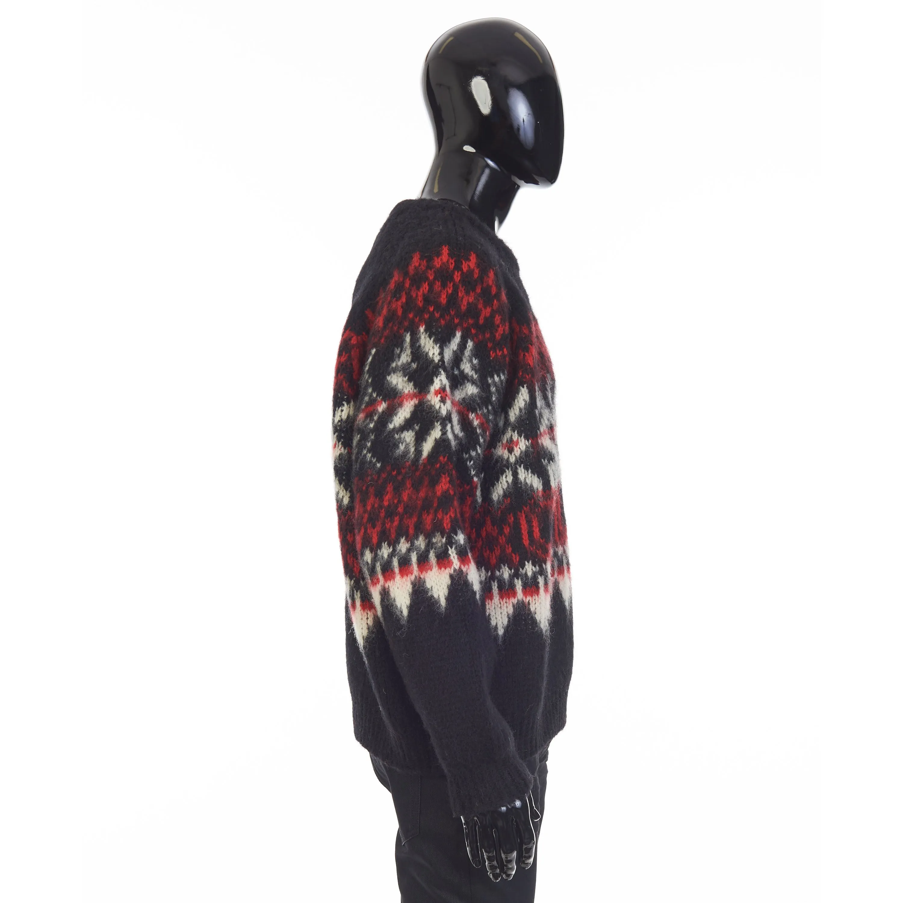 Boxy Crew Neck Sweater In Multicolour Snowflake Jacquard Wool