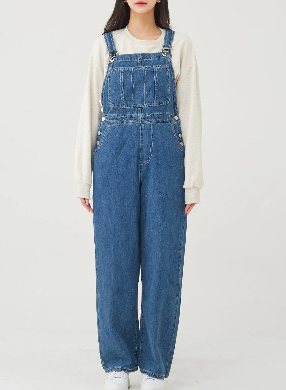 Side Button Denim Overall Pants BG24