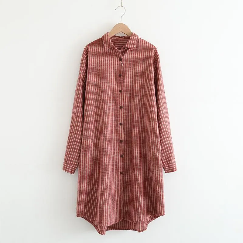 BABAKUD Women Loose Causal Stripes Linen Shirt