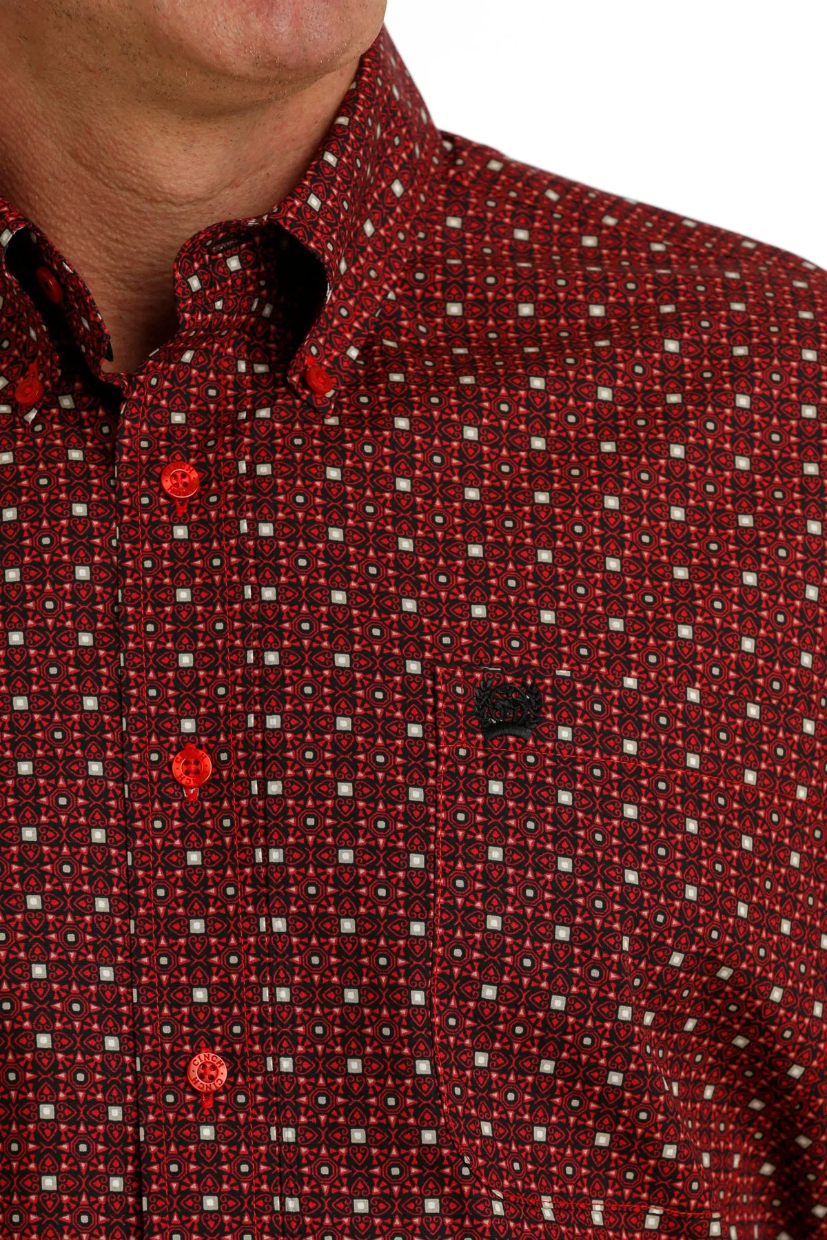 'Cinch' Men's Geo Print Classic Fit Button Down - Red