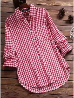 Classic Plaid Pocket Shirt for Women in Black, Red, and Blue