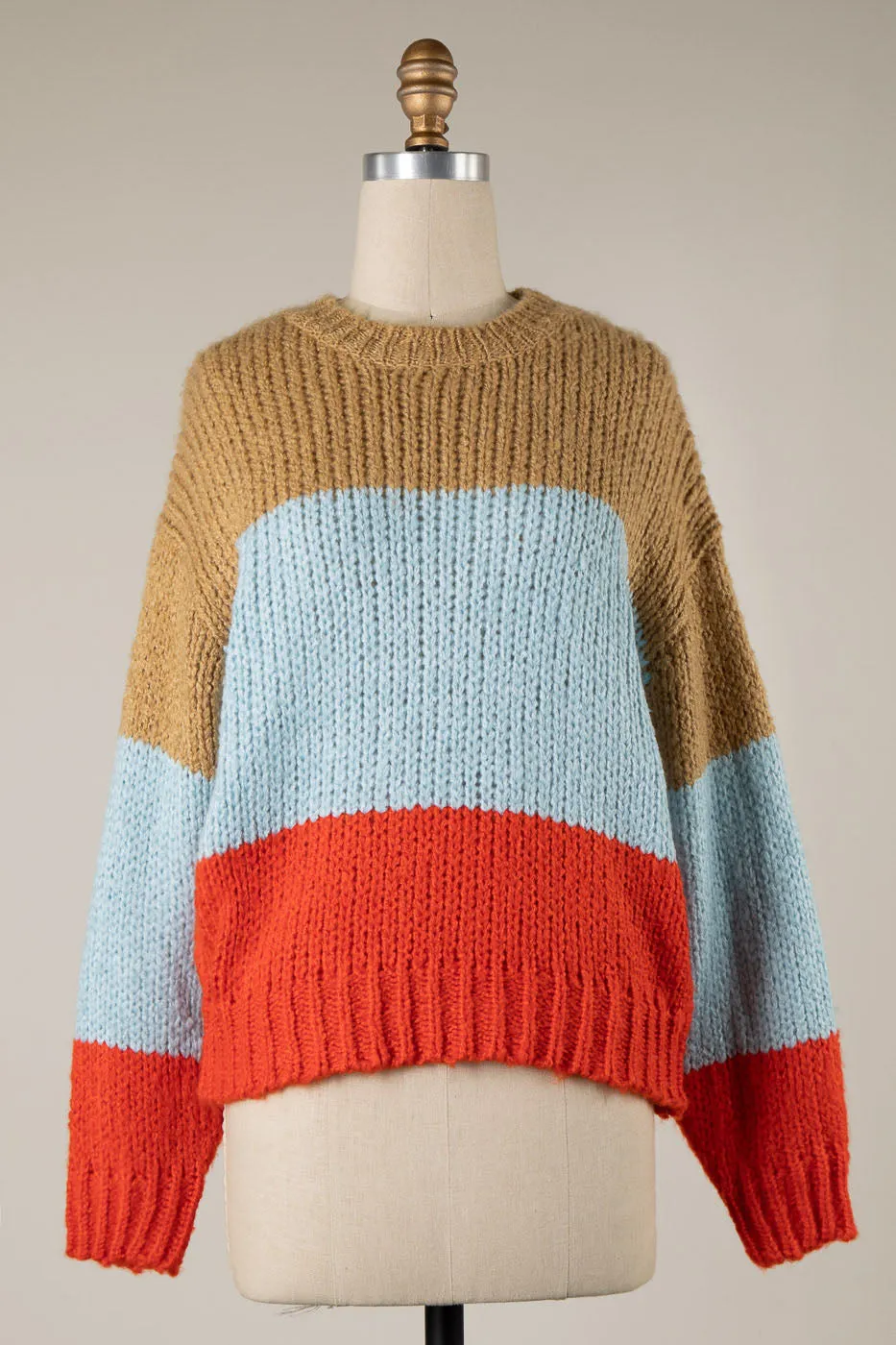 COLOR BLOCK CABLE KNIT SWEATER 1 PACK