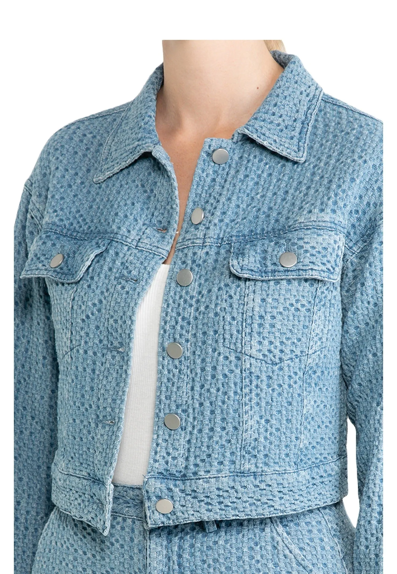 ELLE Apparel Textured Denim Flap Details Jacket