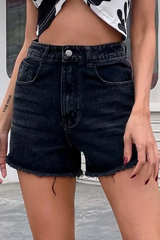 Distressed High Rise Denim Shorts by C D M