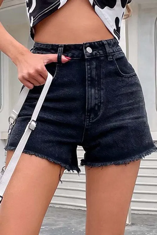 Distressed High Rise Denim Shorts by C D M