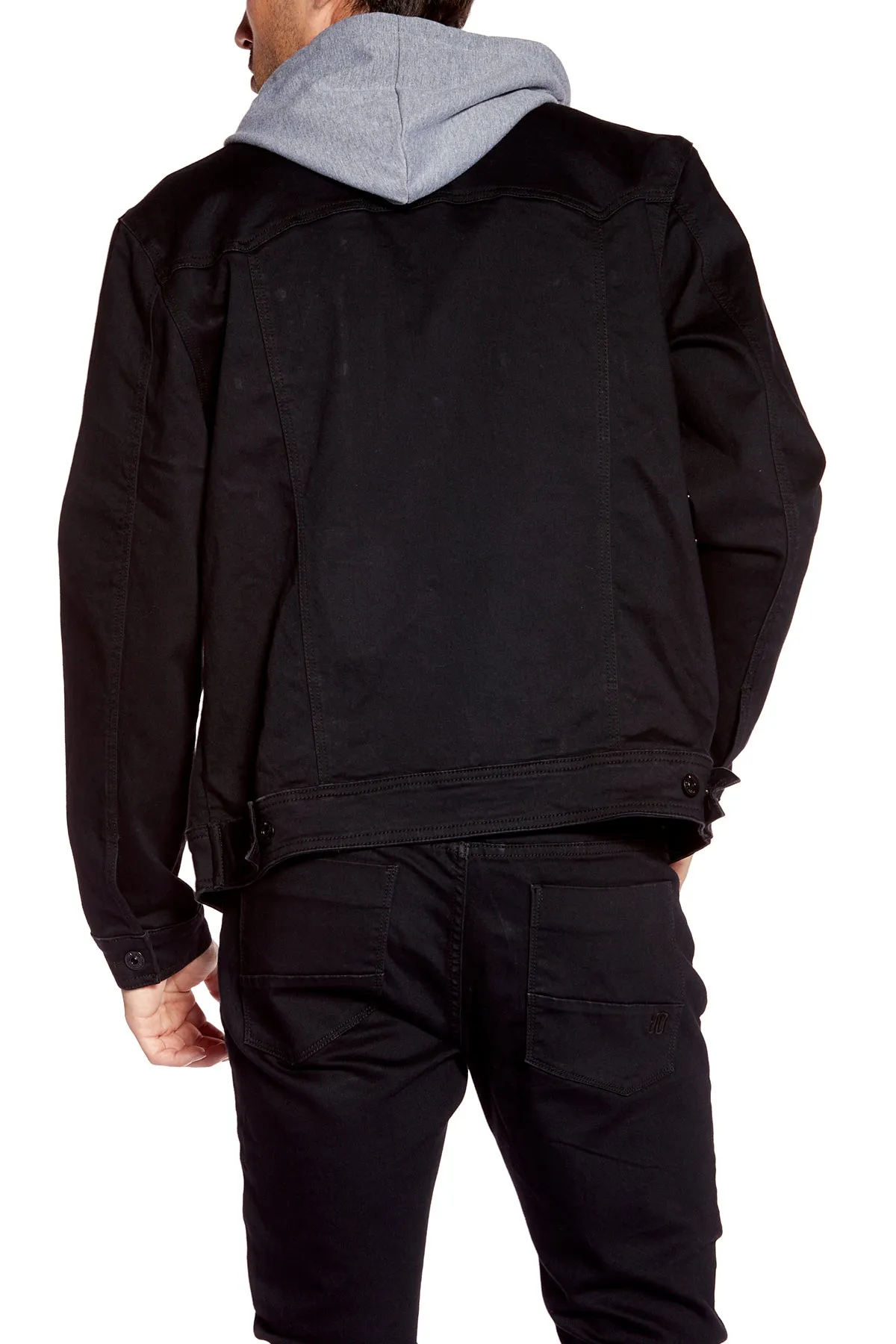 Men's Denim Jacket With Built-In Hood - Black