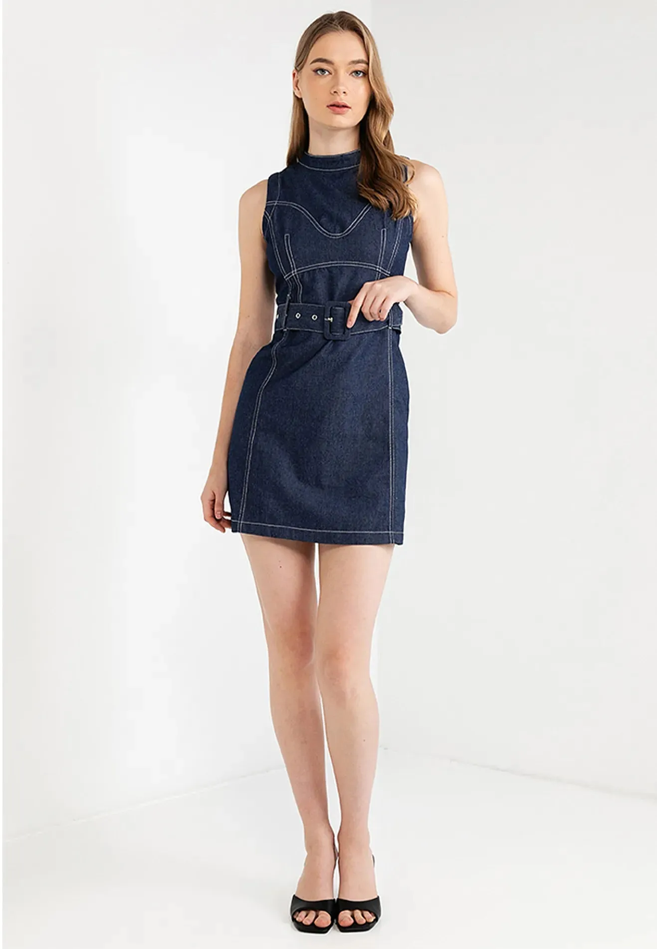 Denim Slim Fit Belted Mini Dress