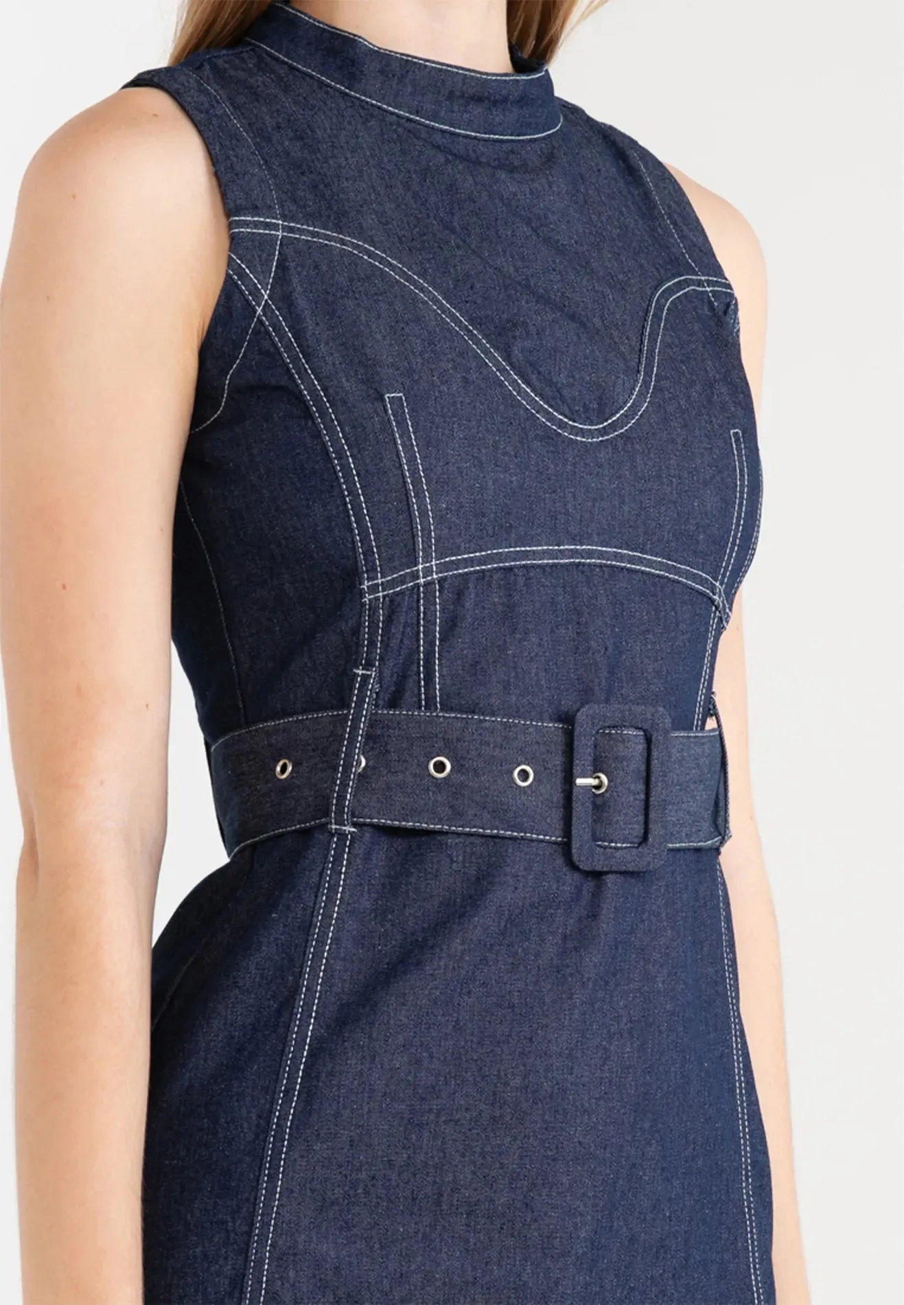 Denim Slim Fit Belted Mini Dress