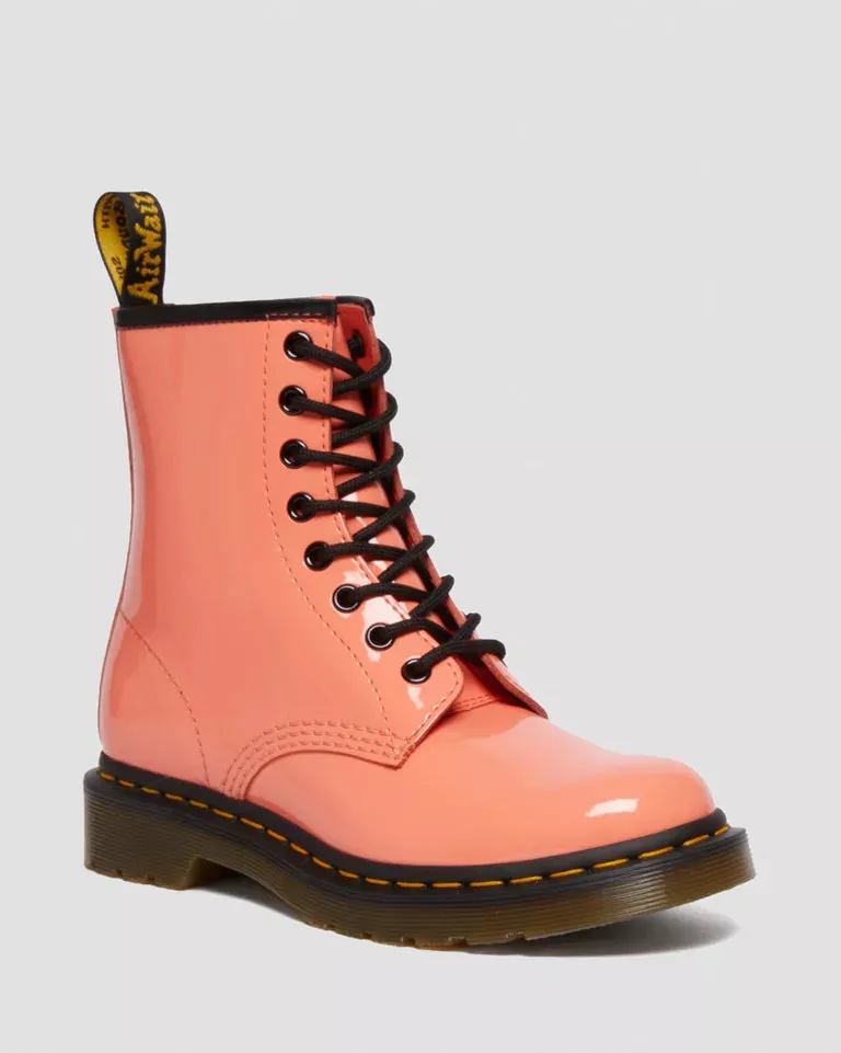 Doc Martens Women's 1460 PATENT LEATHER LACE UP BOOTS (CORAL LUCIDO)