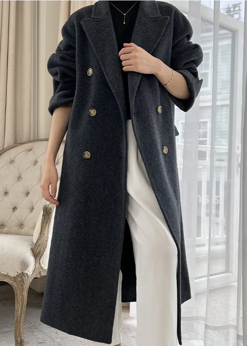 Susan Double Breasted Notched Lapel Wool Long Coat