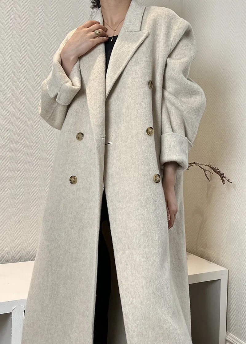 Susan Double Breasted Notched Lapel Wool Long Coat