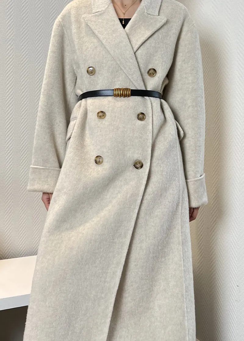 Susan Double Breasted Notched Lapel Wool Long Coat