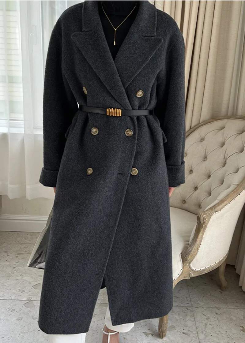 Susan Double Breasted Notched Lapel Wool Long Coat