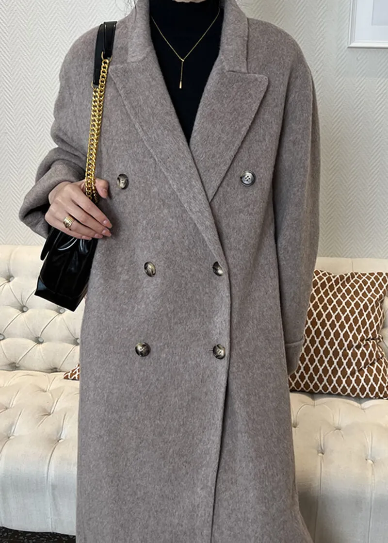 Susan Double Breasted Notched Lapel Wool Long Coat