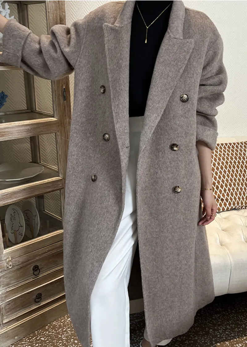 Susan Double Breasted Notched Lapel Wool Long Coat