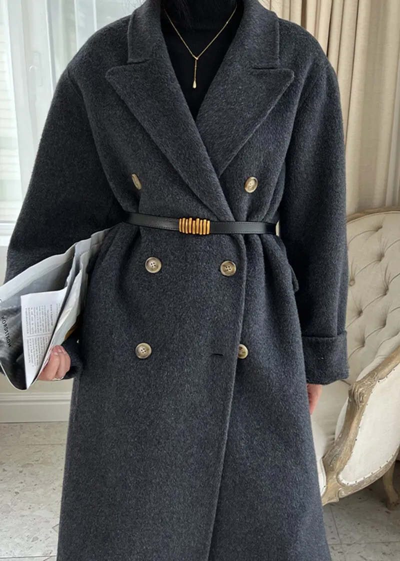 Susan Double Breasted Notched Lapel Wool Long Coat