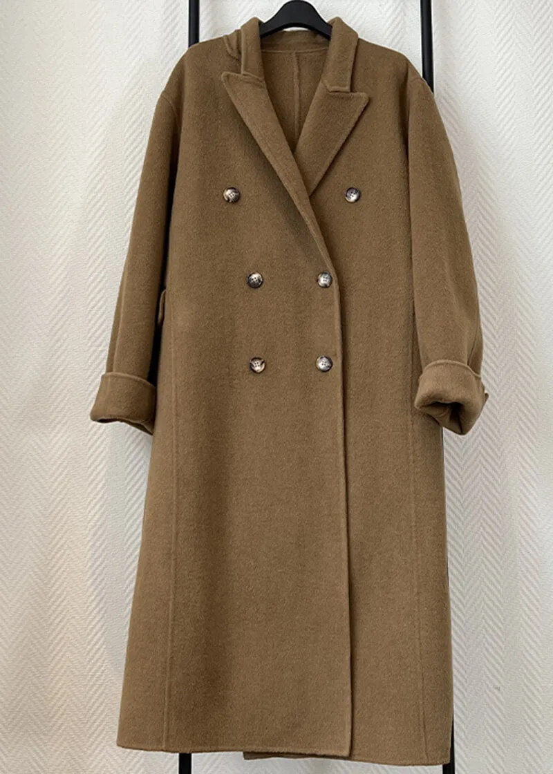 Susan Double Breasted Notched Lapel Wool Long Coat