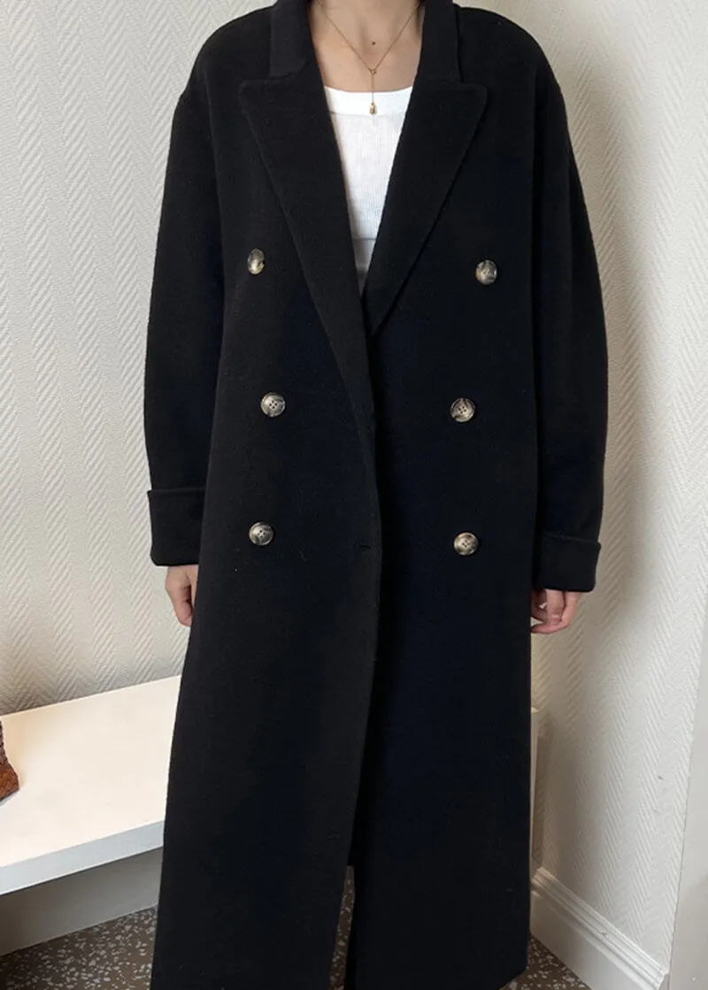 Susan Double Breasted Notched Lapel Wool Long Coat