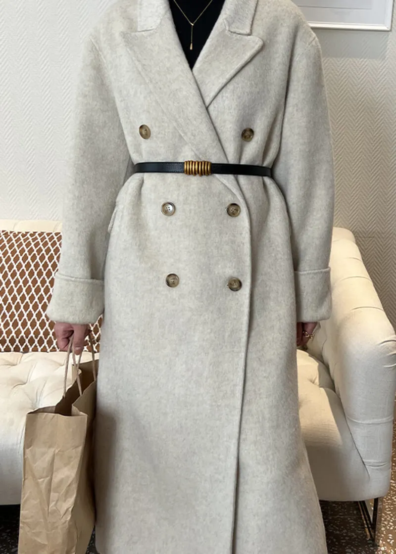 Susan Double Breasted Notched Lapel Wool Long Coat