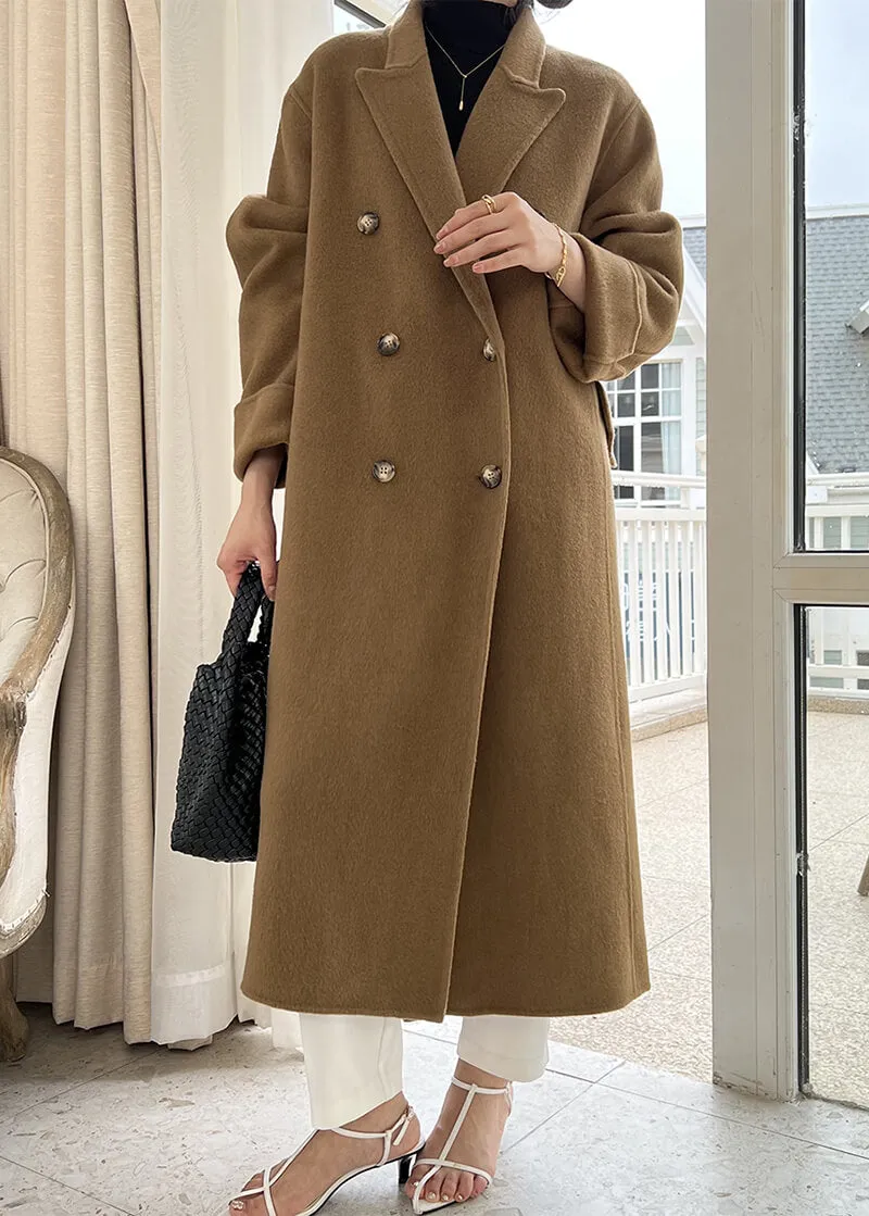 Susan Double Breasted Notched Lapel Wool Long Coat