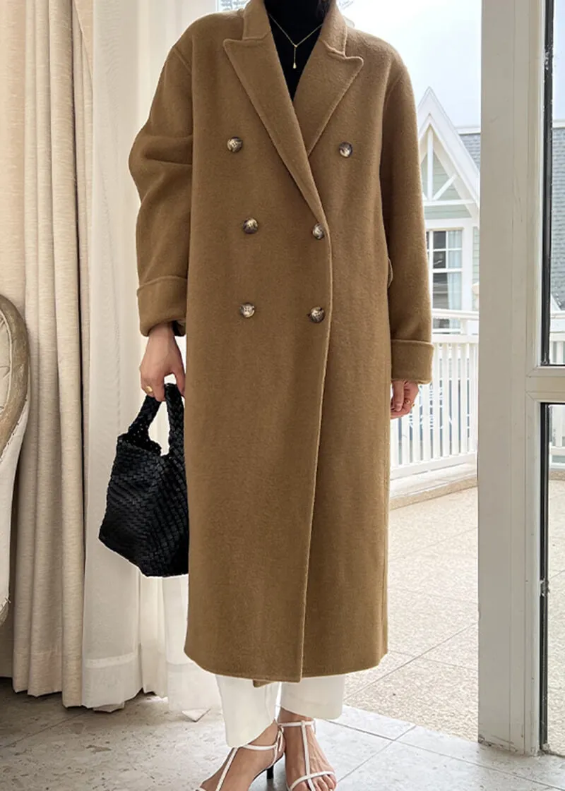 Susan Double Breasted Notched Lapel Wool Long Coat