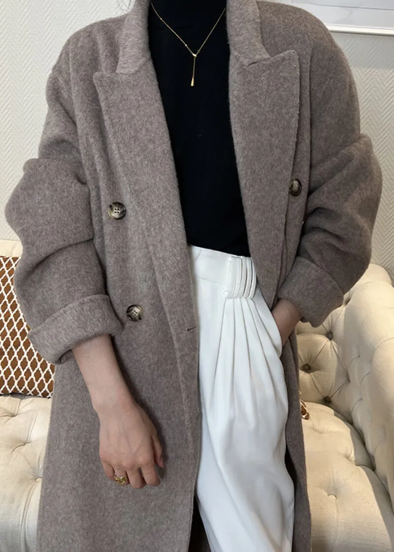 Susan Double Breasted Notched Lapel Wool Long Coat