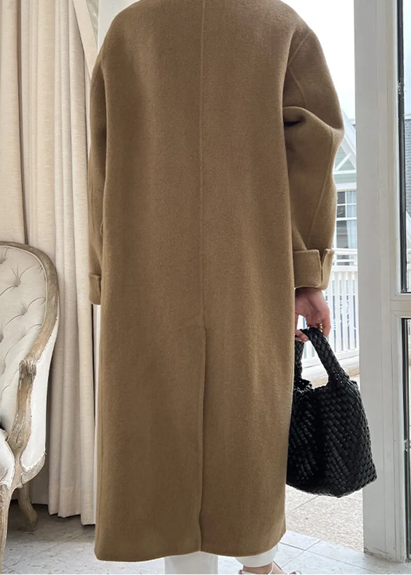 Susan Double Breasted Notched Lapel Wool Long Coat