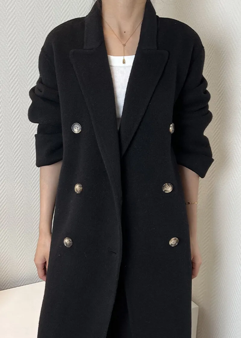 Susan Double Breasted Notched Lapel Wool Long Coat