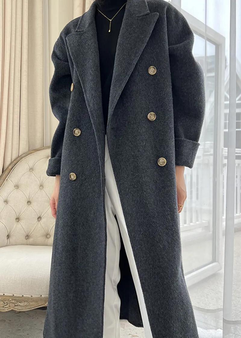 Susan Double Breasted Notched Lapel Wool Long Coat