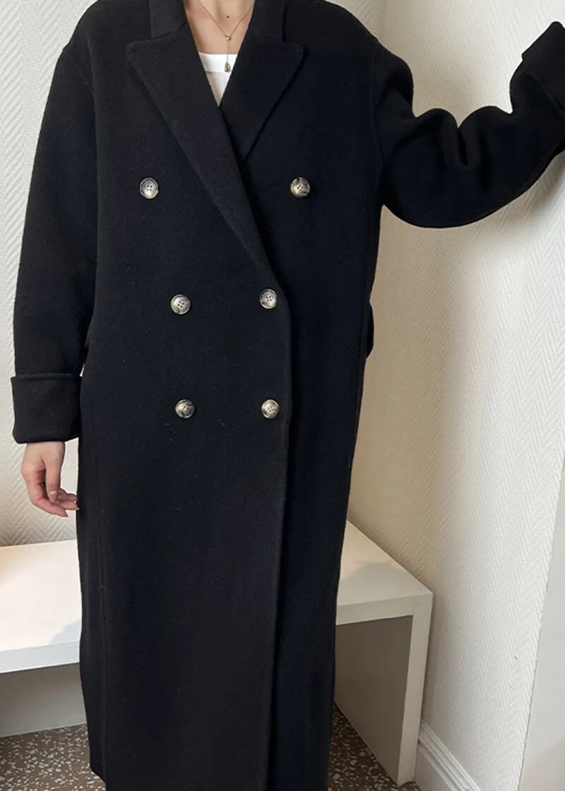 Susan Double Breasted Notched Lapel Wool Long Coat