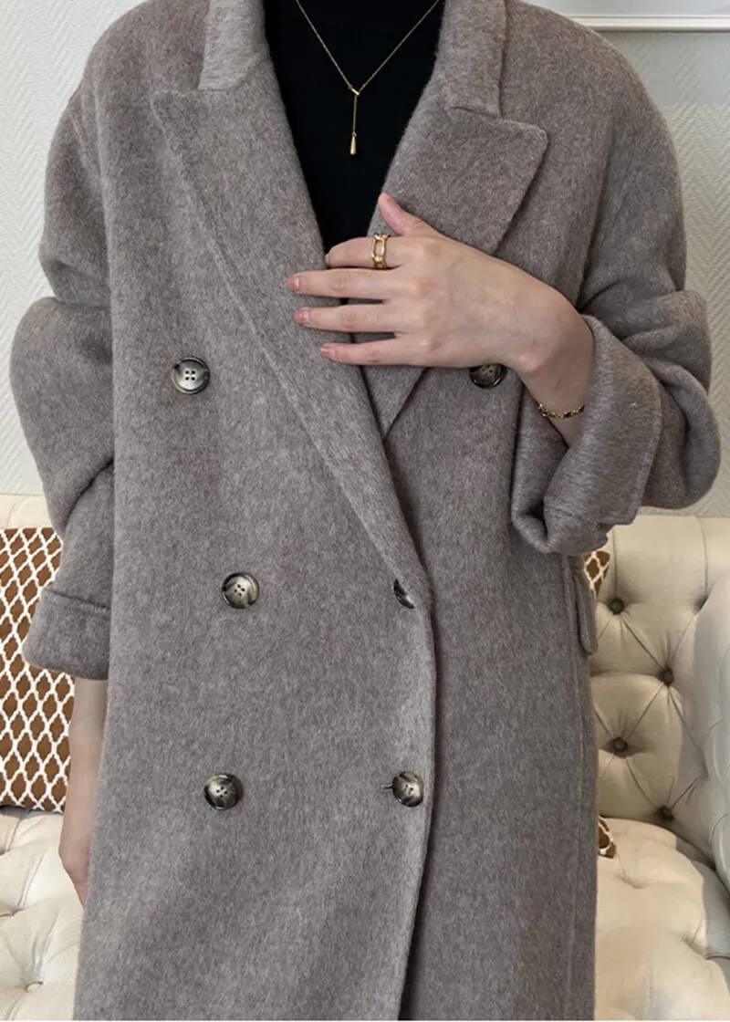 Susan Double Breasted Notched Lapel Wool Long Coat