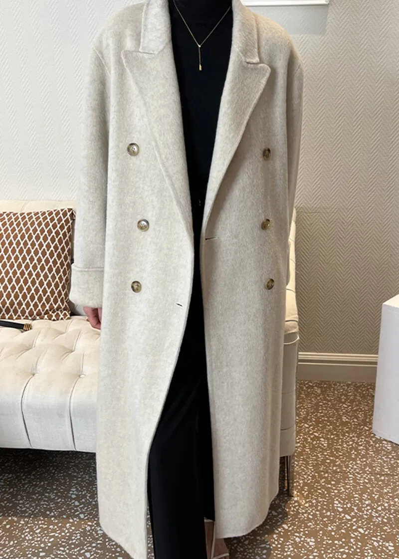 Susan Double Breasted Notched Lapel Wool Long Coat