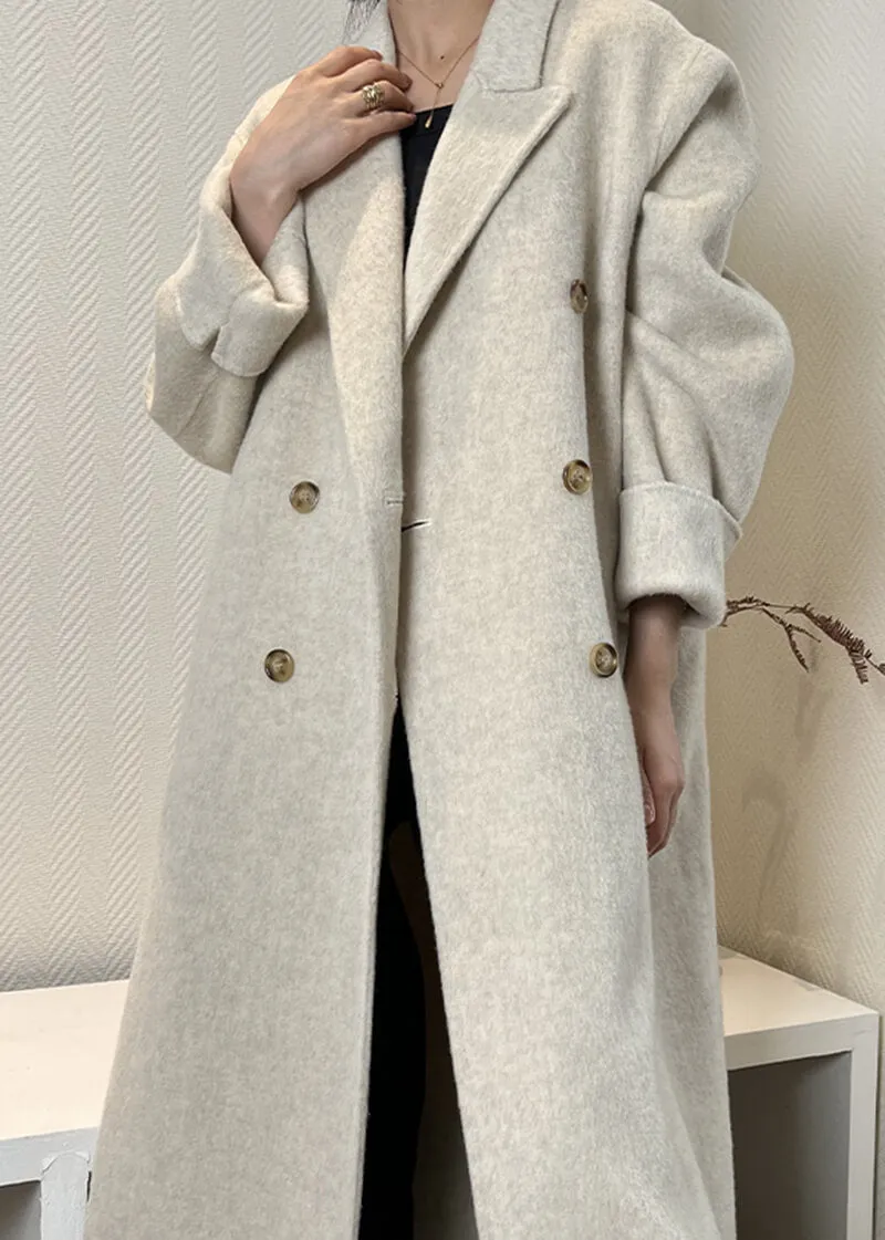 Susan Double Breasted Notched Lapel Wool Long Coat