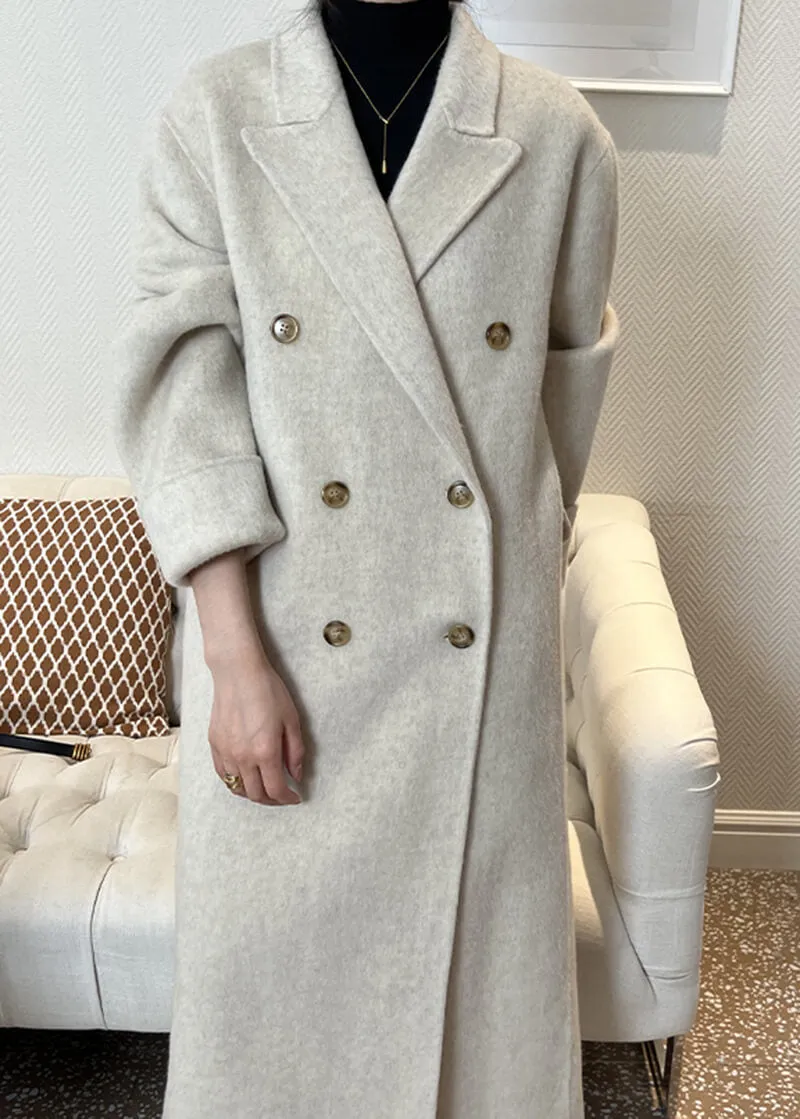 Susan Double Breasted Notched Lapel Wool Long Coat