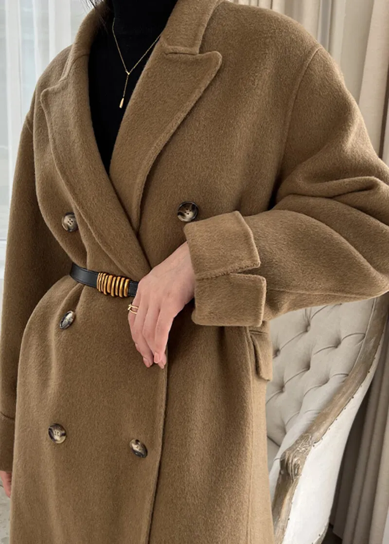 Susan Double Breasted Notched Lapel Wool Long Coat