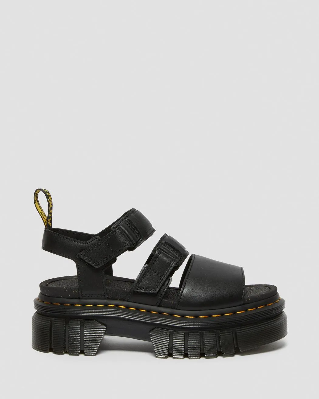 Dr. Martens Women's RICKI NAPPA LUX LEATHER 3-STRAP PLATFORM SANDALS (Black)